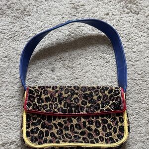 STAUD Beaded Shoulder Bag with Blue Strap